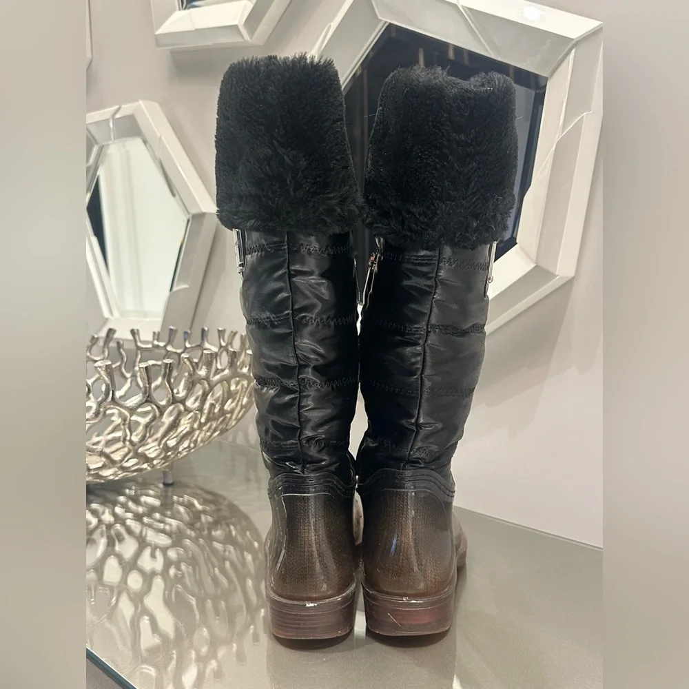 Gianmarco Lorenzi Luxury Italian Designer Faux Fur Trim Lining Rain Boots- 37